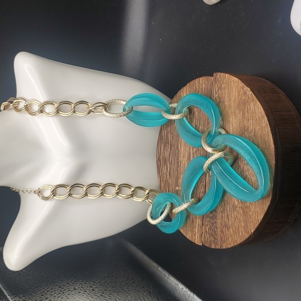 N3032 aqua catalyst circle link high fashion‎ necklace